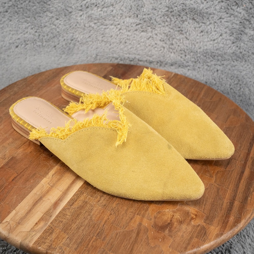 Rag & Co Mariana Yellow Frayed Mules Womens Size 8.5